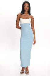 Regent Strapless Maxi Dress Contrast Blue