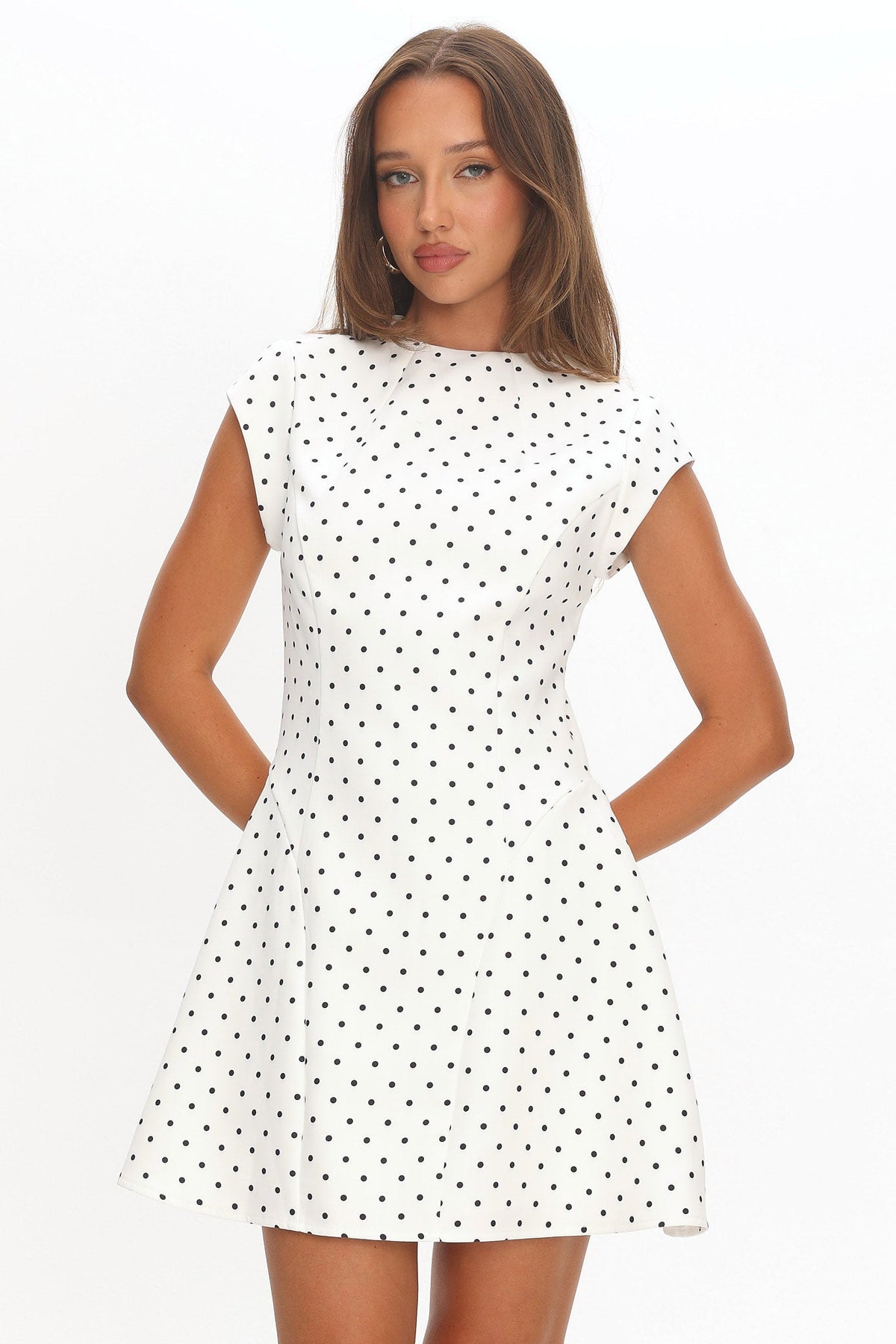 Aristos Cap Sleeve Mini Dress Polka Dot White