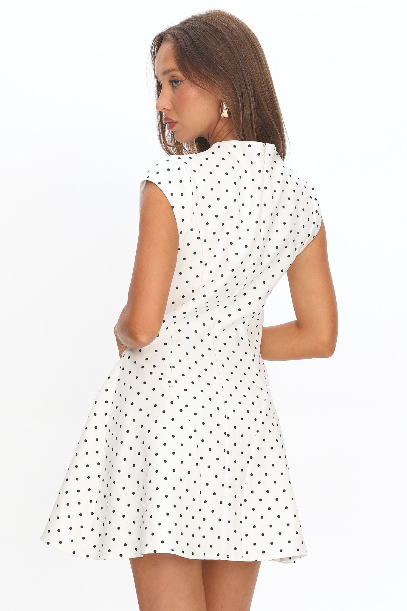 Aristos Cap Sleeve Mini Dress Polka Dot White